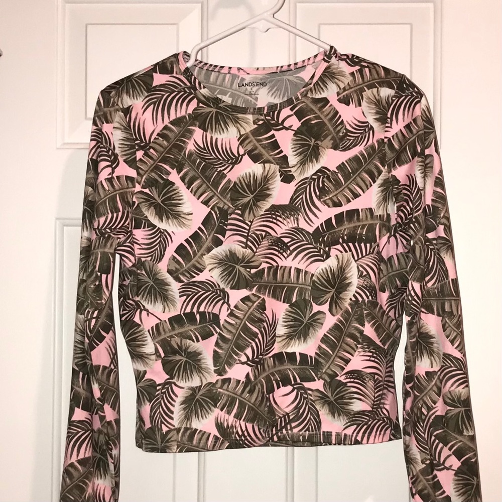 LANDS END long sleeve Rashguard Swim Shirt Youth L